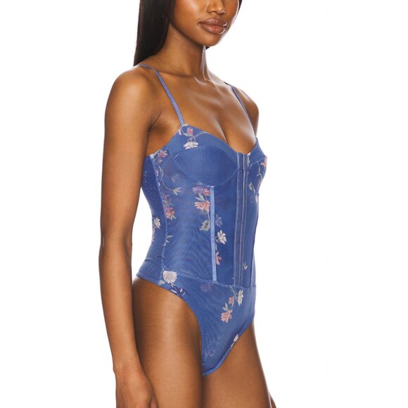 NEW Free People x Intimately FP Printed Night Rhythm Bodysuit Blue Floral Combo - Picture 2 of 6